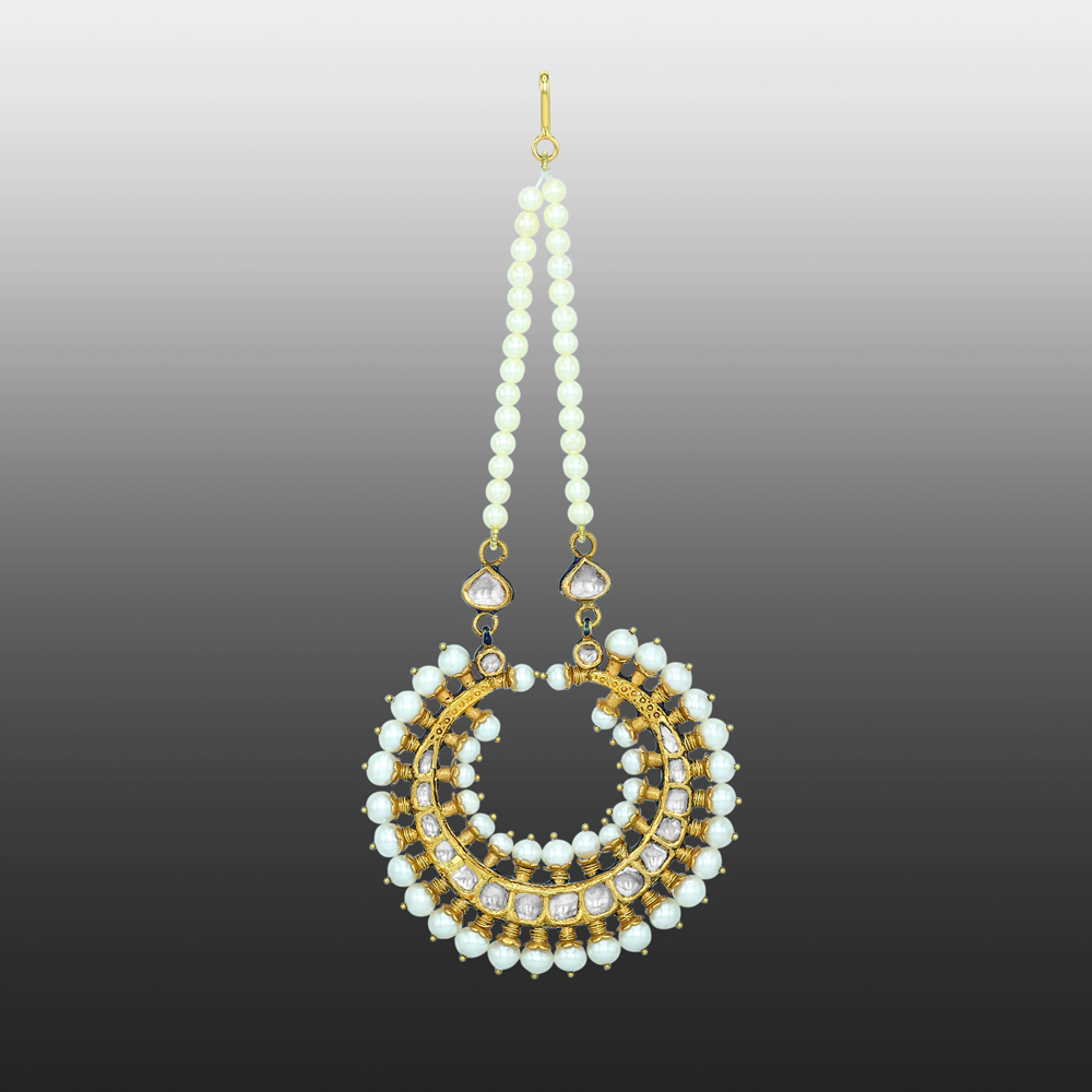 Chandbali Polki Mangtikka with Pearl Strands